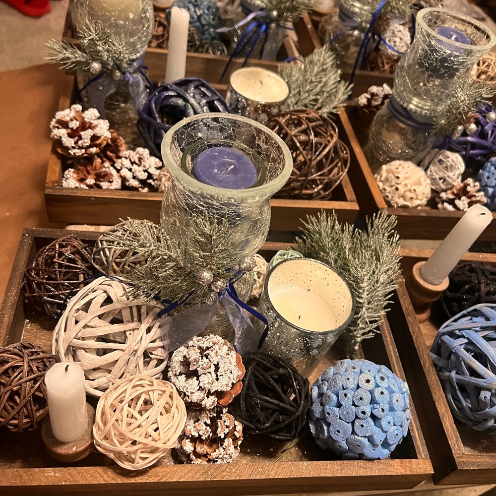 Lot of 10 handmade centerpieces taper candles added to replace used ones